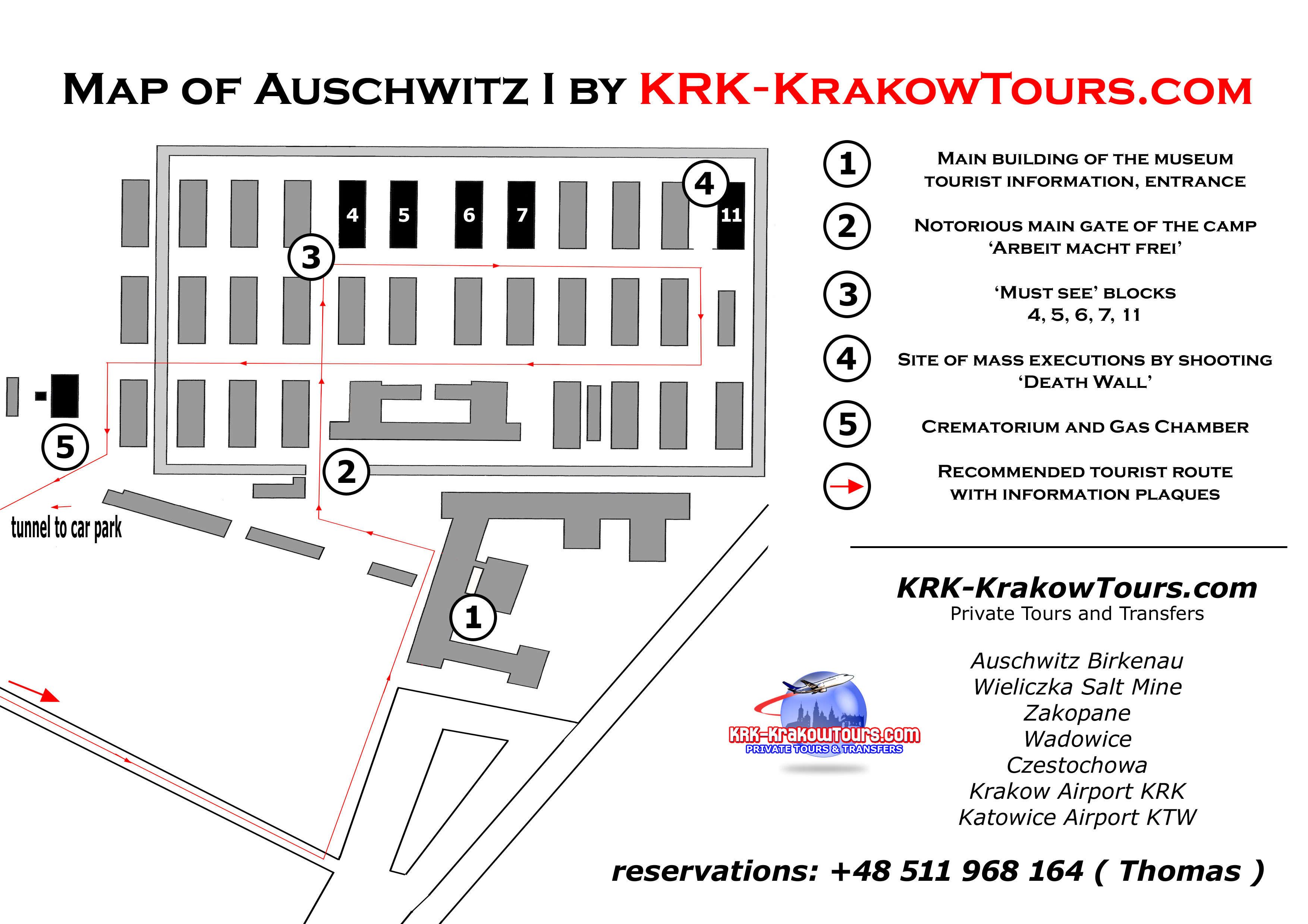 Map of Auschwitz Camp with recommended route